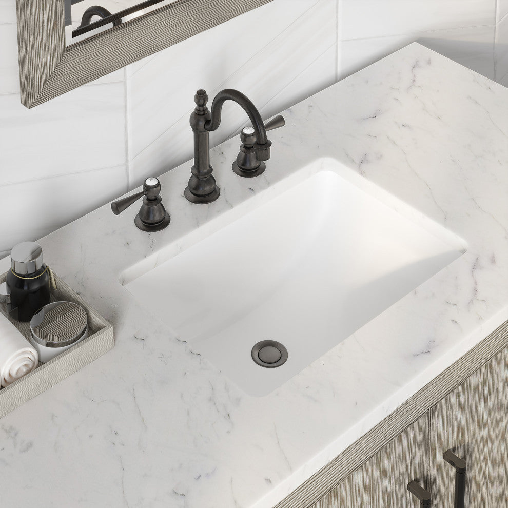 Hugo Carrara White Marble Countertop Bathroom Vanity in Grey Oak, Bronze Handle, 48", Vanity Only