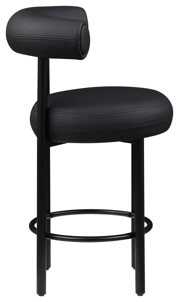 Bordeaux Upholstered Stool, Black, Vegan Leather, Matte Black, Set of 2