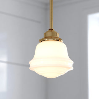 Huntley Gold Brass Farmhouse Mini Pendant Ceiling Light White Schoolhouse Glass