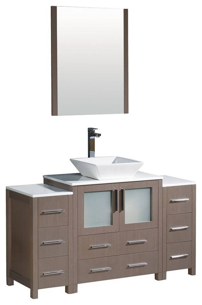 Fresca FVN62-123012GO-VSL Torino 54" Gray Oak Vanity, 2 Side Cabinets and Sink