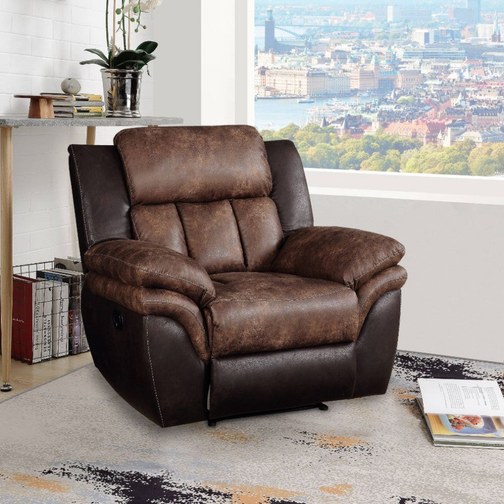 Microfiber Upholstered Recliner, Toffee and Espresso Finish