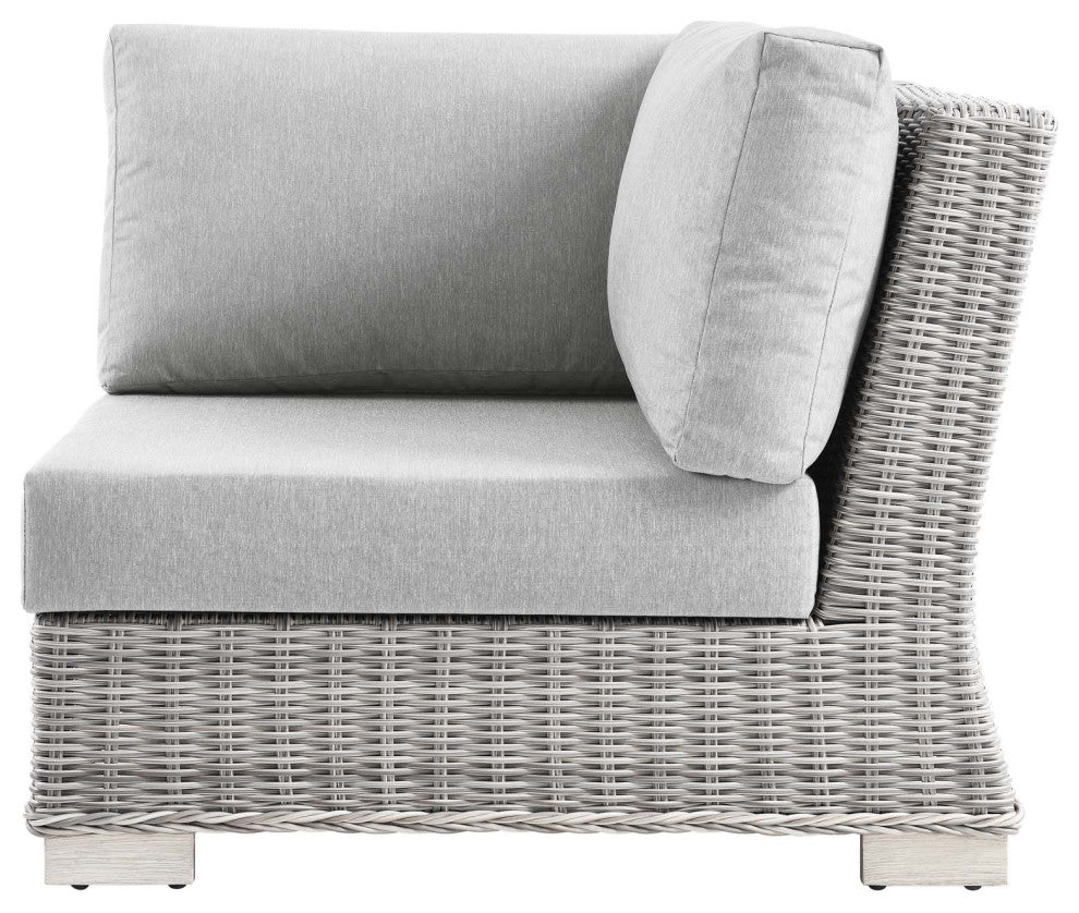 Sofa Corner Chair, Rattan, Wicker, Gray, Modern, Outdoor Patio Cafe Bistro