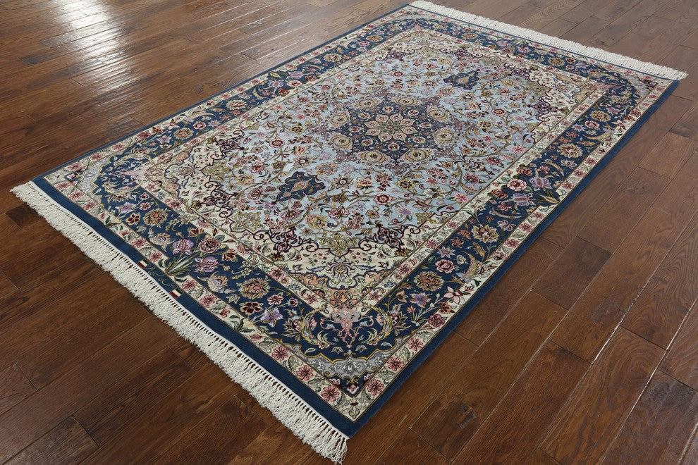 Super Fine Signed Authentic Persian Isfahan Hand Knotted Silk Area Rug, 5'x8'