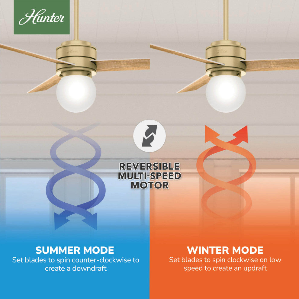 Hunter 52" Allison Modern Brass Ceiling Fan, LED Light and Remote Control