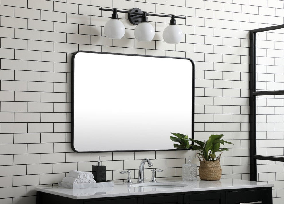 Ellis Soft Corner Metal Rectangular Mirror, Black, 27"x40"