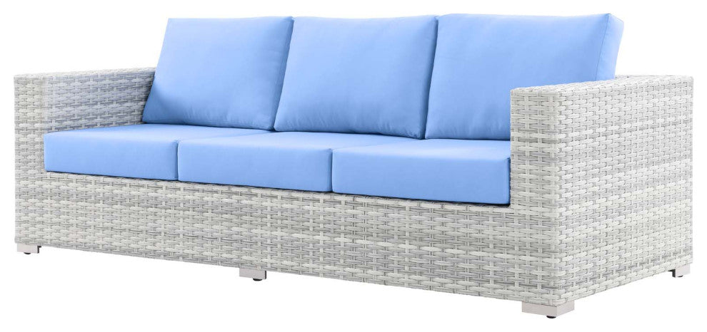 Lounge Sofa, Rattan, Wicker, Gray Blue, Modern, Outdoor Patio Cafe Bistro