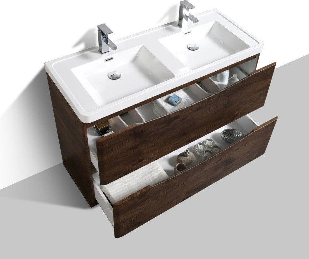 Eviva Smile 48" Rosewood Modern Bathroom Vanity Integrated Acrylic Double Sink