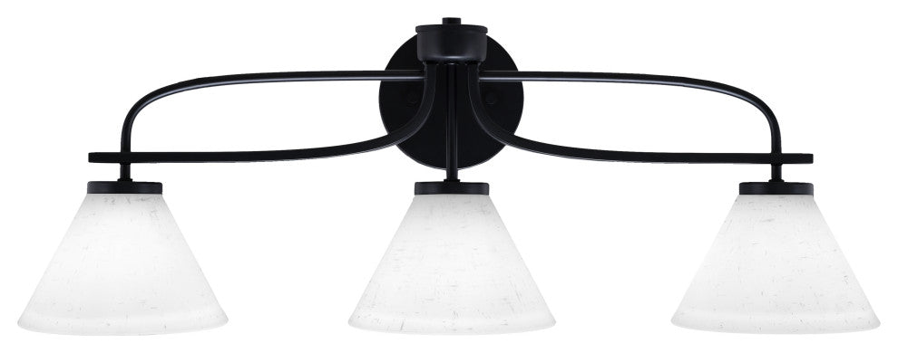 Cavella 3 Light Bath Bar, Matte Black Finish, 7" White Muslin Glass