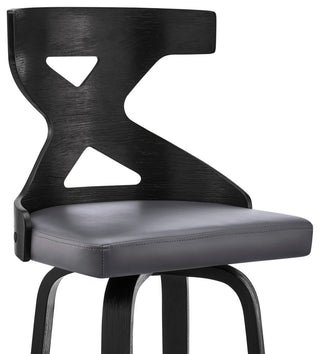 Gayle 30" Swivel Cross Back Grey Faux Leather and Black Wood Bar Stool
