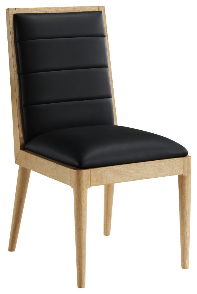 Bristol UpholsteredDining Chair, Set of 2, Black, Vegan Leather, Natural Finish