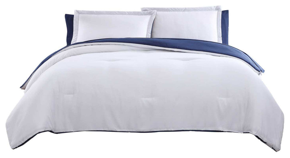 The Nesting Company Chestnut Reversible 7-Pc BIB Comforter Set-Queen-White/Navy