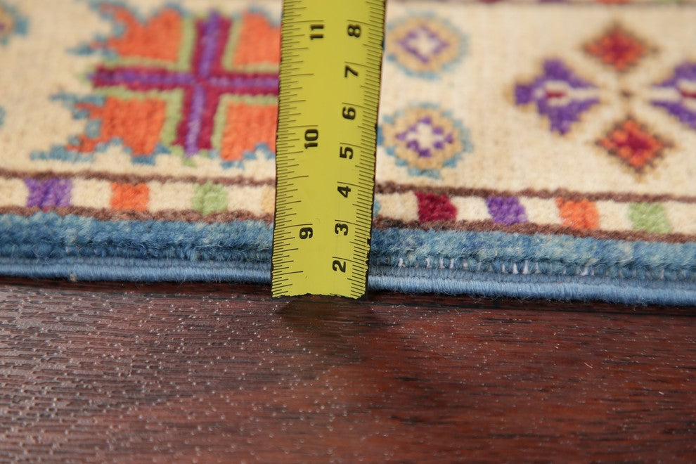Kazak Oriental Hand-Knotted Traditional Pakistani Runner Rug, Blue, 5'10"X2'1"