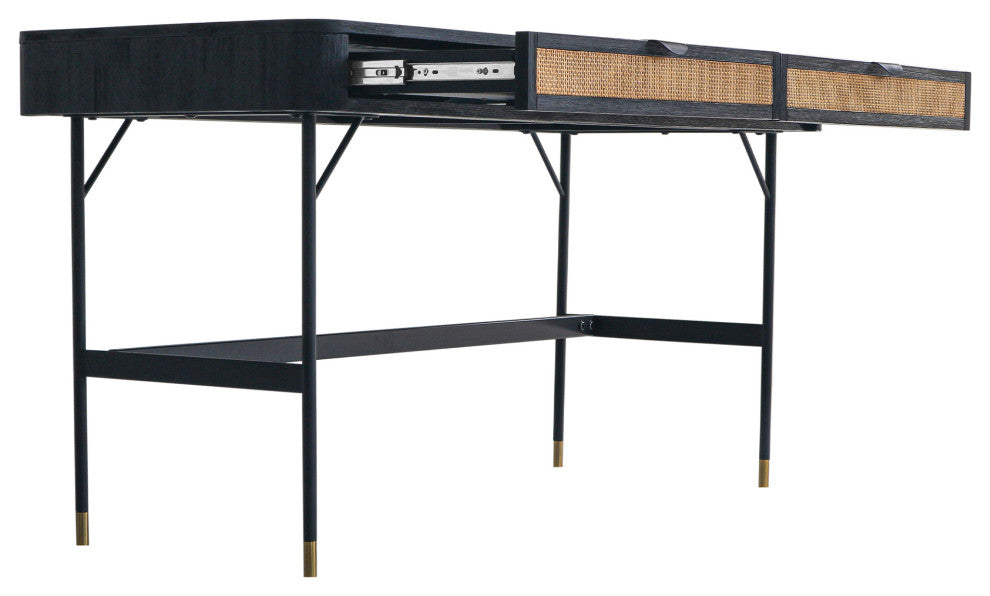 Saratoga 2 Drawer Desk in Black Acacia with Rattan