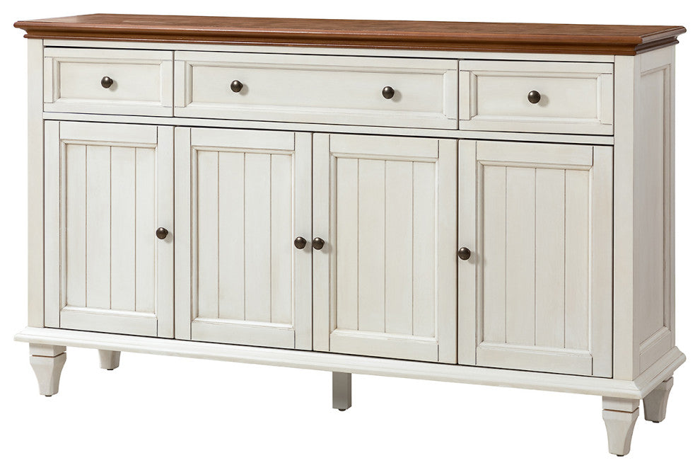 Traditional Sideboard With Storage With 3 Drawers, White
