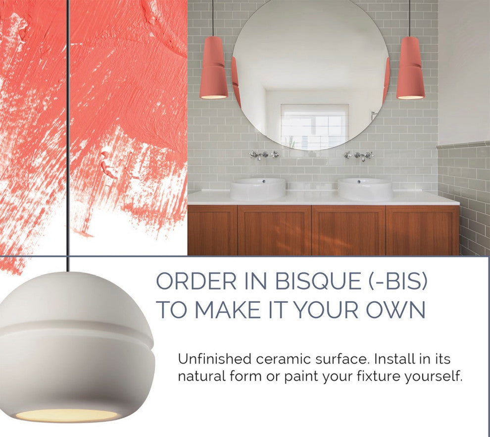 Radiance Dish Pendant, Bisque, Matte Black, Rigid Stem, E26