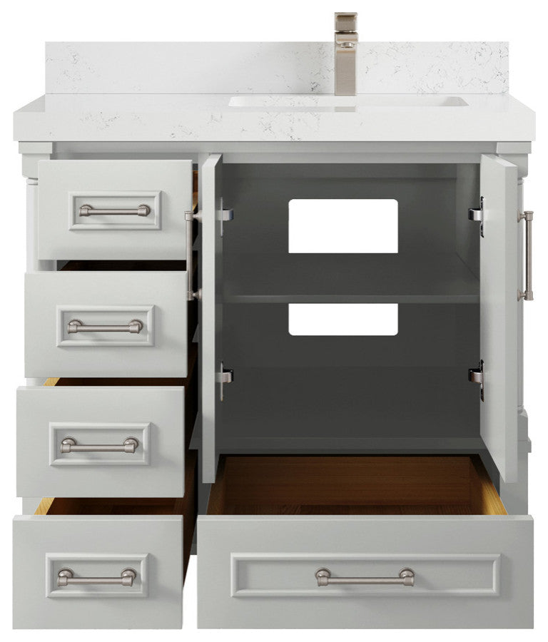 Aberdeen 36 Right Offset Bath Vanity in Coventry Gray 2" Empira Quartz