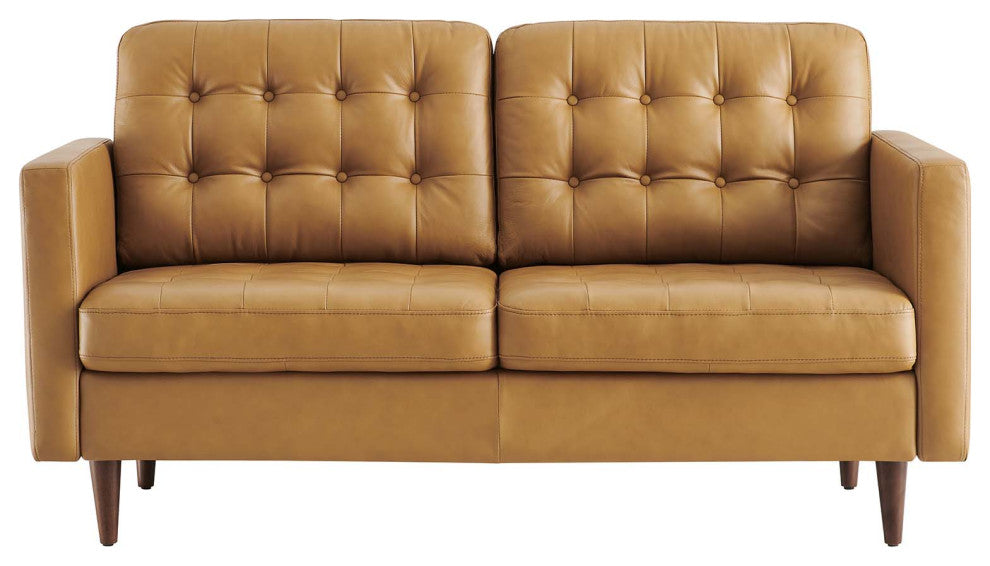Exalt Tufted Vegan Leather Loveseat, Tan