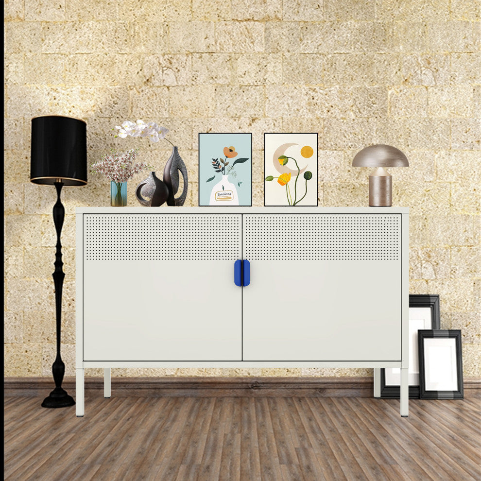 Free Standing Ventilated Metal Sideboard Steel Cabinets Light Gray