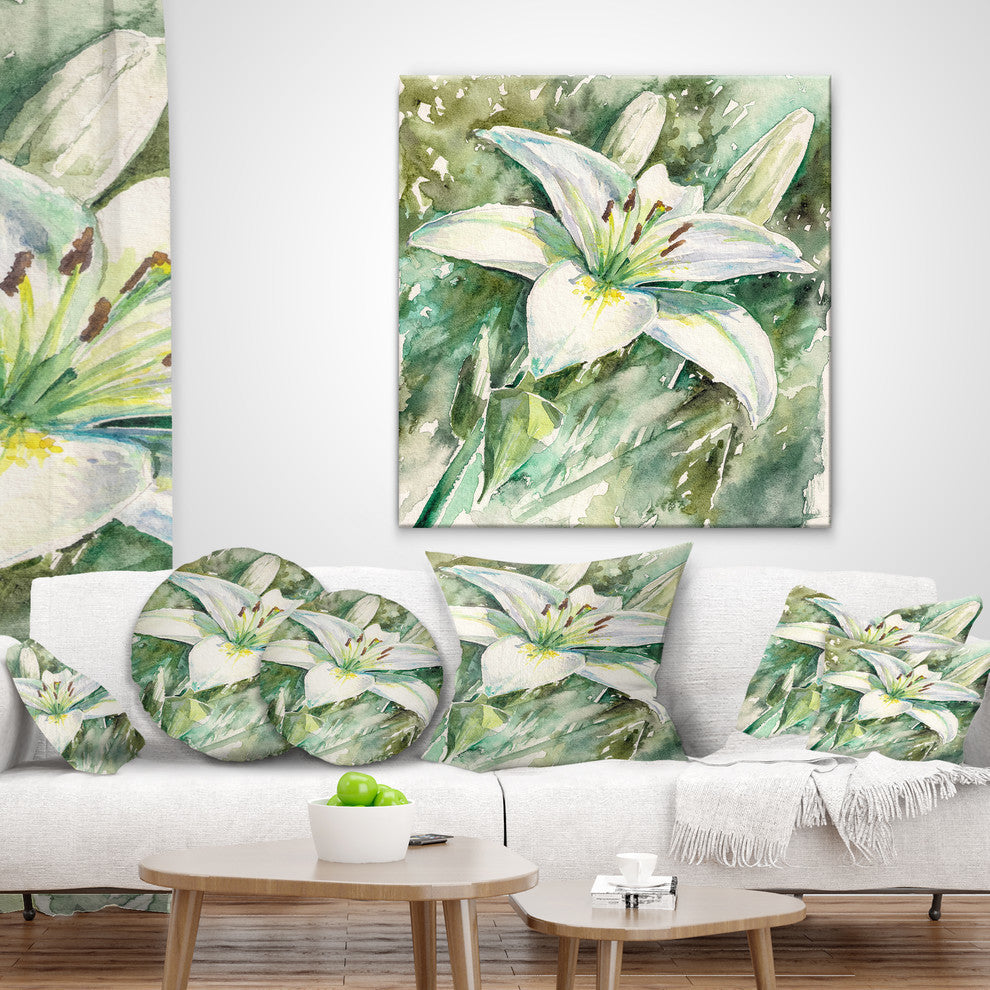 Large White Lily Painting Floral Throw Pillow, 16"x16"