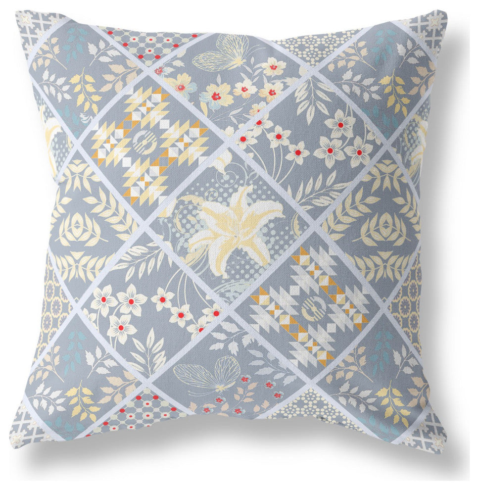26 Gray Yellow Patch Indoor Outdoor Throw Pillow