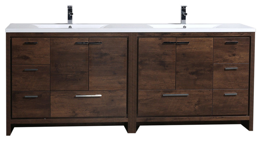 MOD 84" Modern Bathroom Vanity With Acrylic Sink, Rosewood