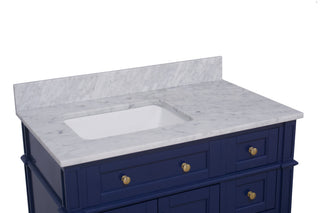 Hailey 36" Bathroom Vanity, Royal Blue, Carrara Marble