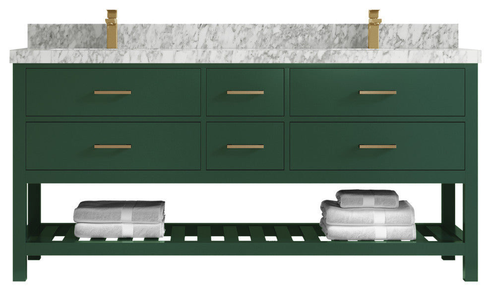 Parker 72 Double Sink Bath Vanity in Lafayette Green  2" Carrara Marble