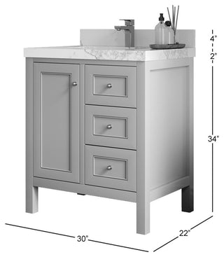 Nashville 30" Single Sink Bath Vanity, Black 2" Empira Quartz