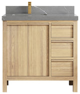 Elizabeth Oak 36" Left Offset Sink Vanity, White 2" Piatra Gray
