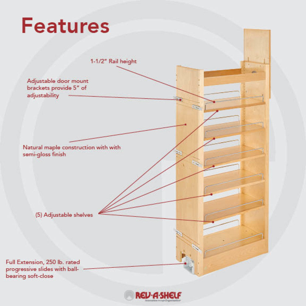 Wood Tall Cabinet Pull Out Pantry Organizer With Soft Close, 11"