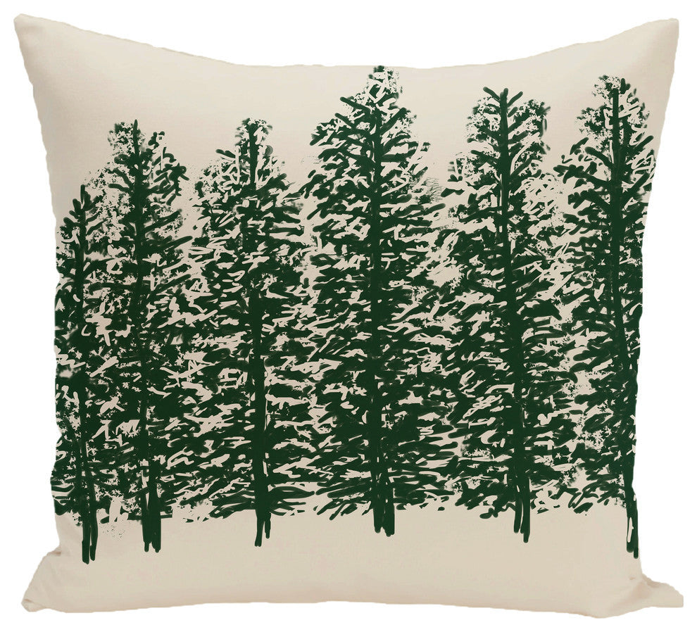 Through The Woods Flower Print Pillow, Dark Green, 20"x20"