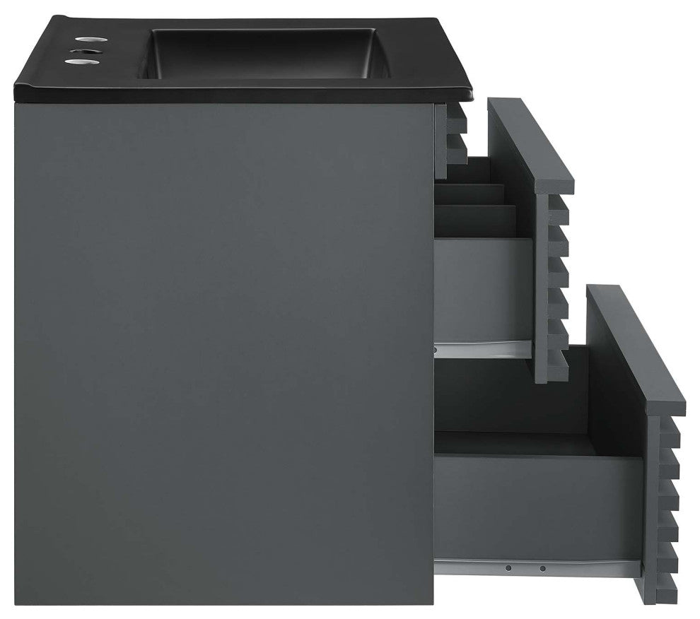 Render 24" Wall-Mount Bathroom Vanity, Gray Black