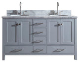 Ariel Cambridge 61" Gray Modern Double Oval Sink Vanity, No Mirror