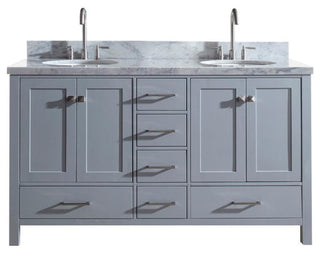 Ariel Cambridge 61" Gray Modern Double Oval Sink Vanity, No Mirror