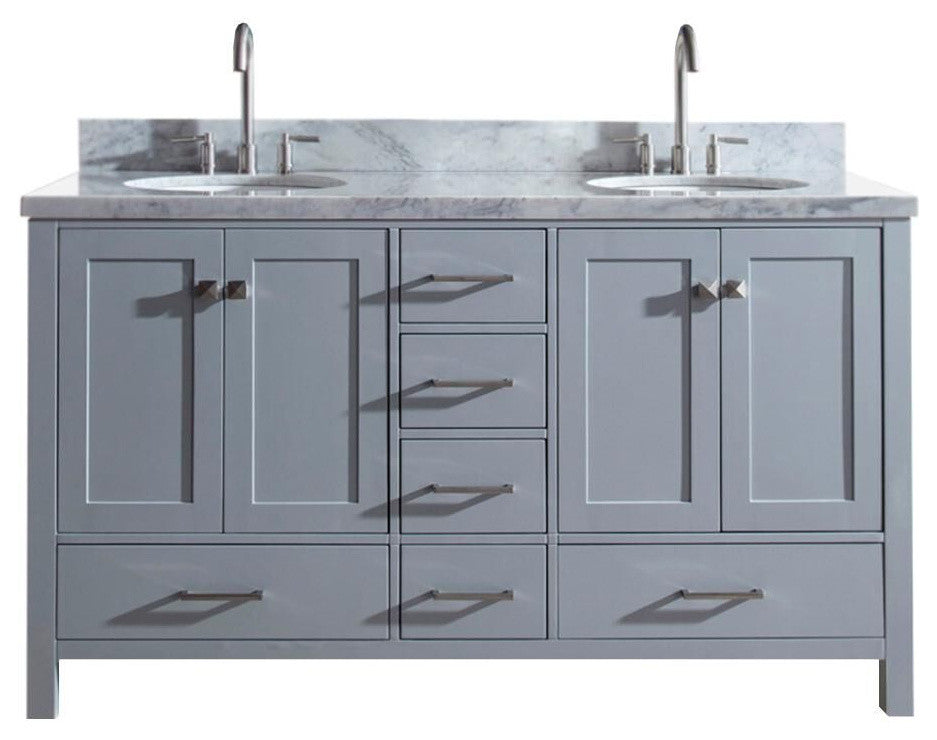 Ariel Cambridge 61" Gray Modern Double Oval Sink Vanity, No Mirror