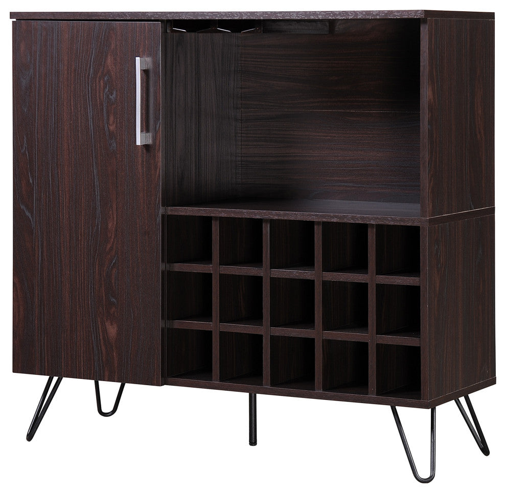 GDF Studio Lochner Mid-Century Modern 15-Bottle Wine and Bar Cabinet, Wenge