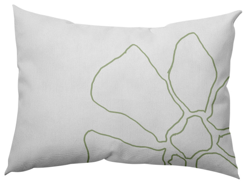 Petal Lines Indoor/Outdoor Lumbar Pillow, Green/White, 14x20"