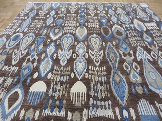 8x11 Handmade Chocolate Brown Ikat Peshawar Oriental Rug