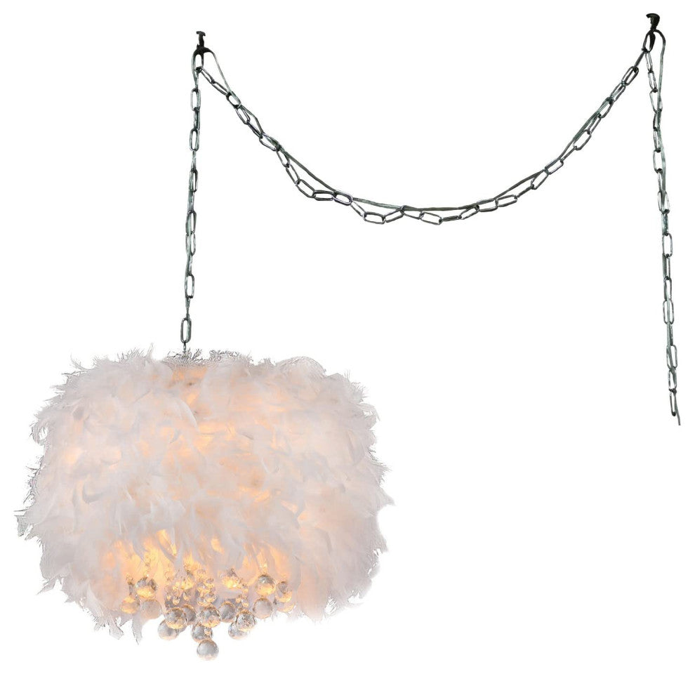 Finna 3-light Feathered 15"Chrome Swag Lamp