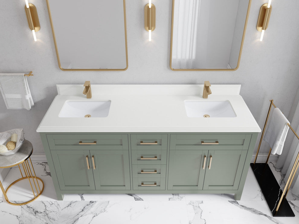 Cambridge 72" Double Sink Bath Vanity in Evergreen 1.5" White Quartz