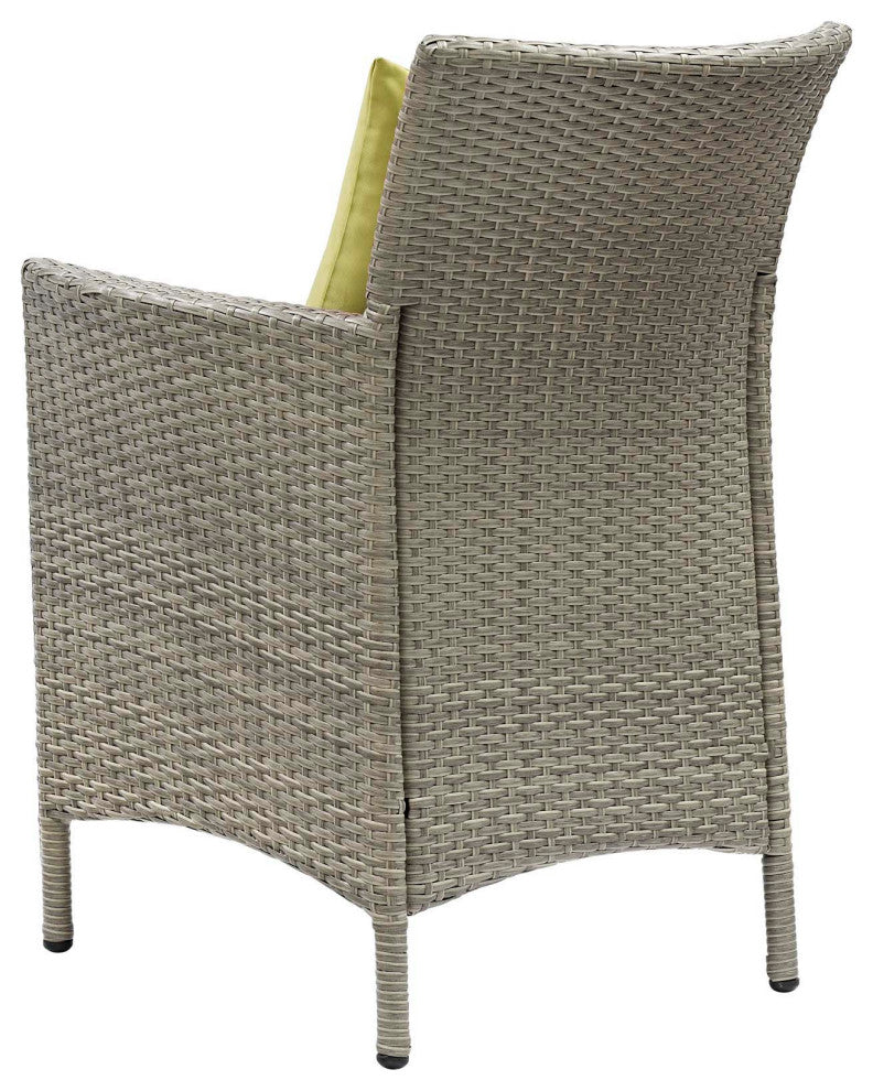 Side Dining Chair Armchair, Set of 4, Rattan, Wicker, Gray Green, Outdoor