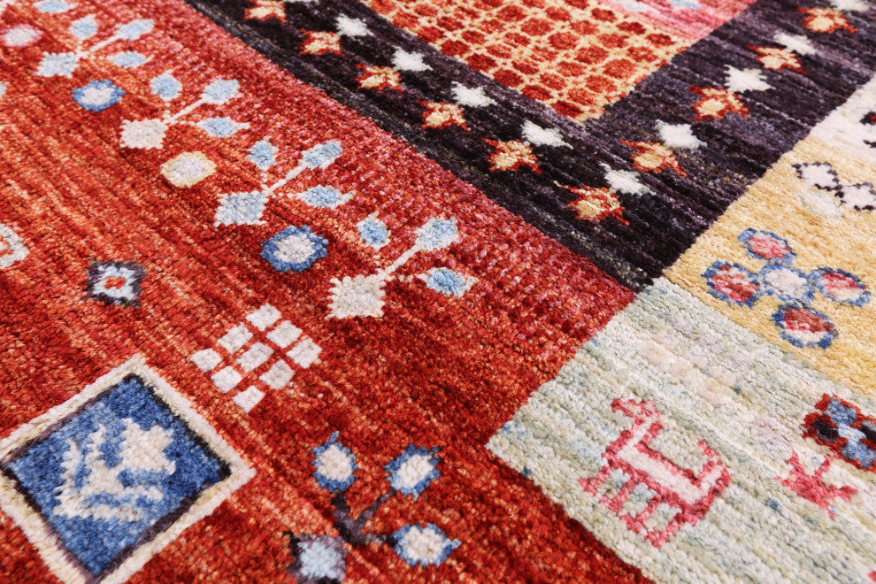 Persian Gabbeh Tribal Hand Knotted Wool Rug 5' 0" X 6' 9" Q10375