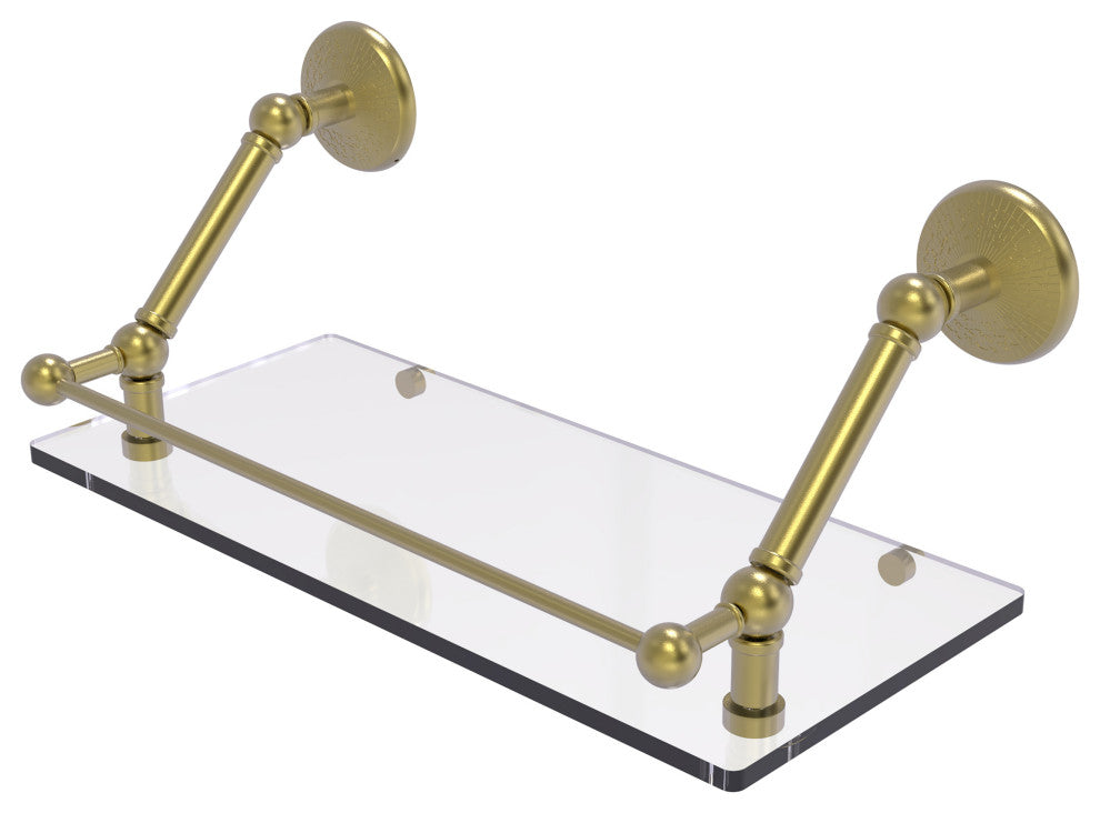 Prestige Monte Carlo 18" Floating Glass Shelf with Rail, Satin Brass