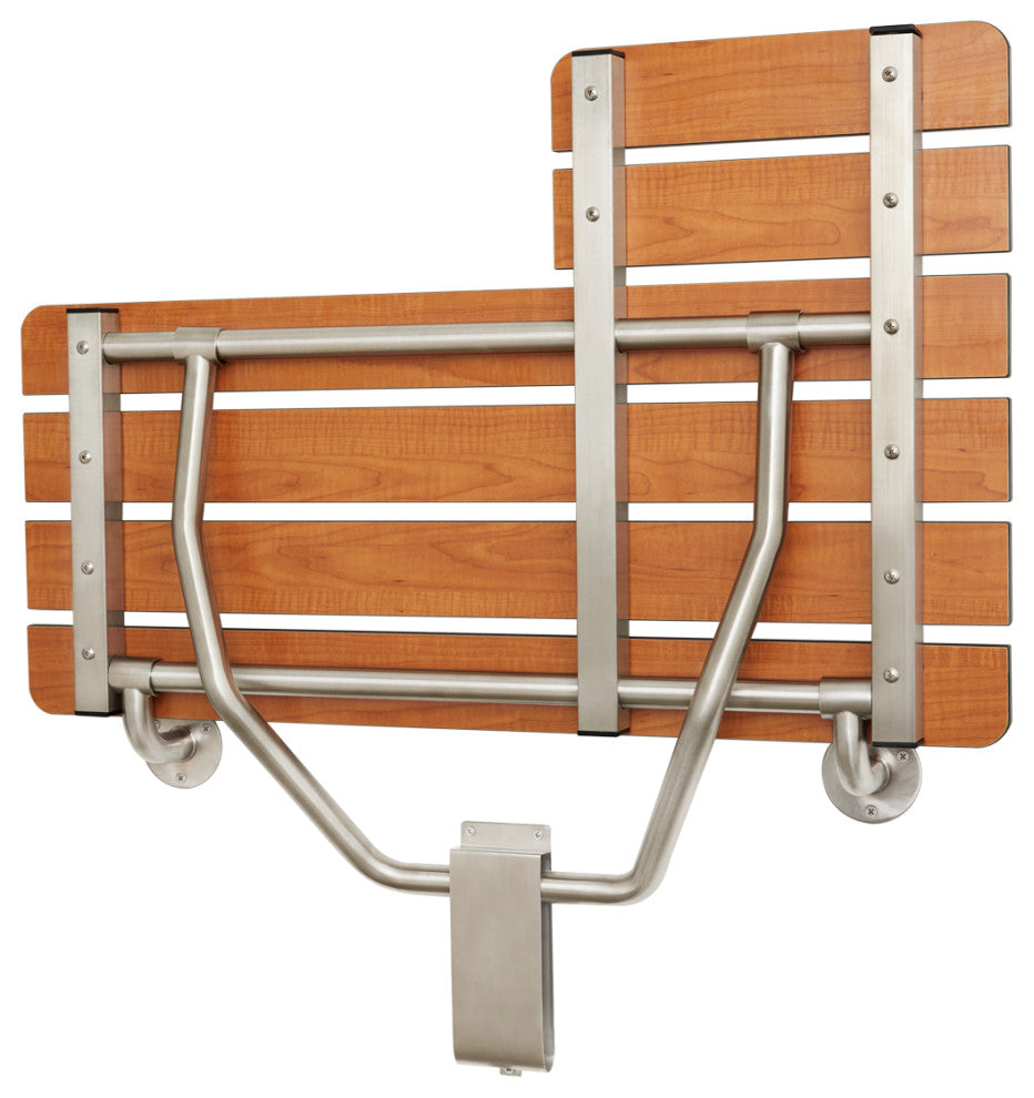 ADA Wall Mount Folding Teak Phenolic Transfer Bench Shower Seat, Left-Handed 26"