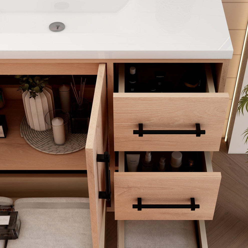 Victoria 84" Solid Wood Bath Vanity, Double Sink, Red Oak