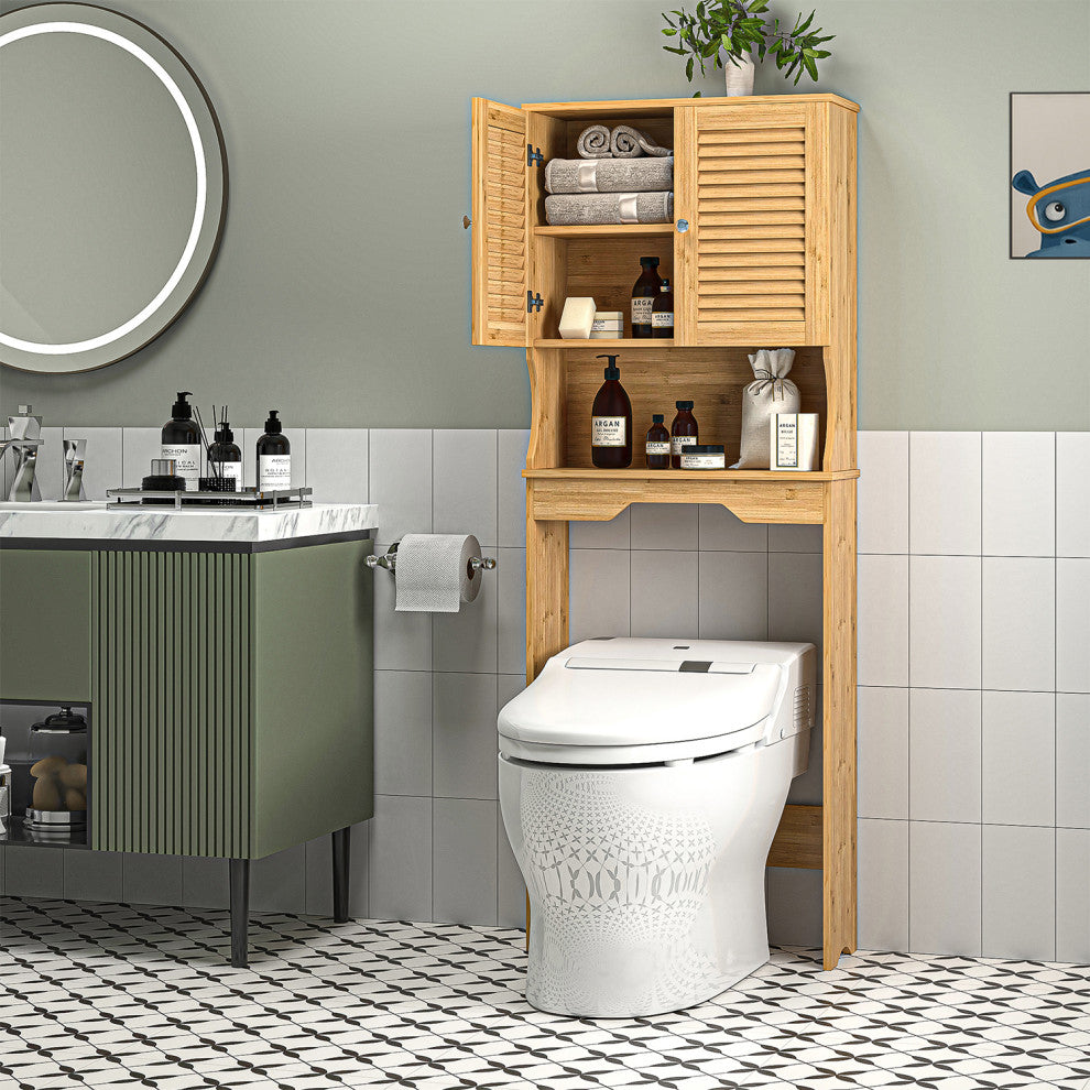 Double Shutter Door Toilet Storage Rack Natural
