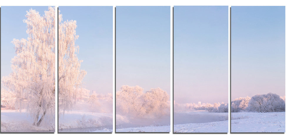 "White Crystal Tree And Landscape" Landscape Print Wall Art, 5 Panels, 60"x28"