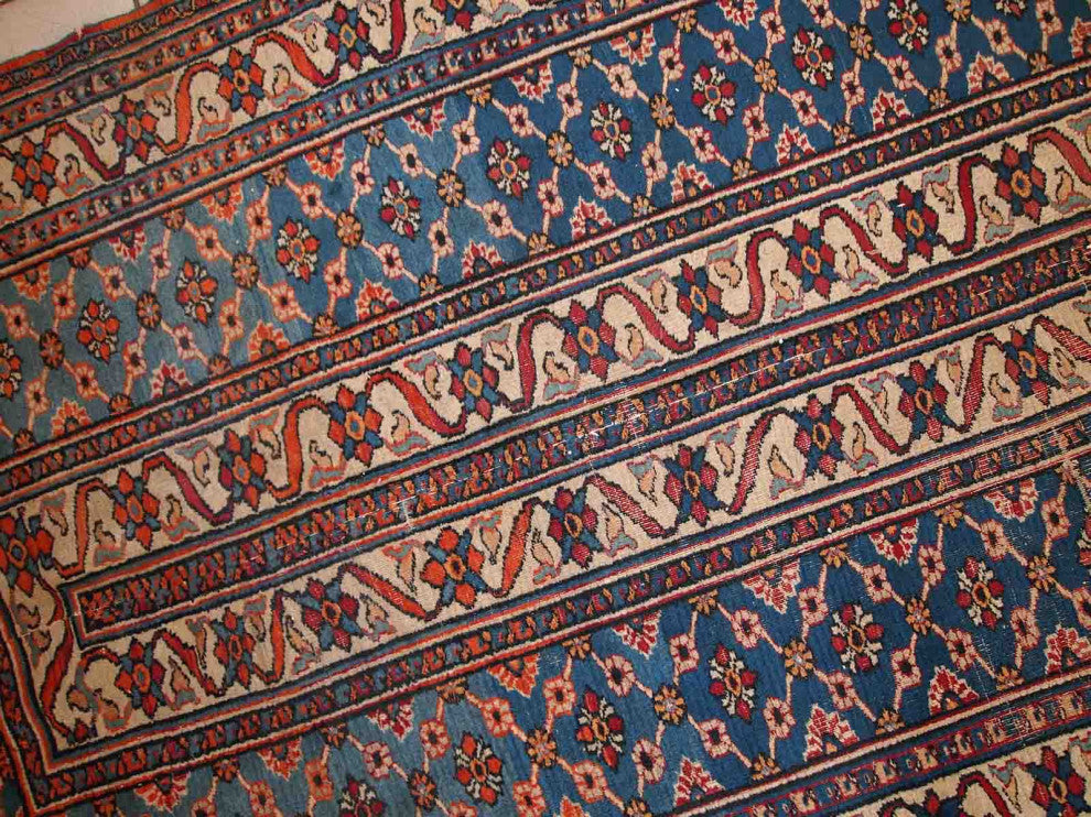 Handmade antique Persian Mashad runner 4.3' x 14' (132cm x 427cm) 1900s