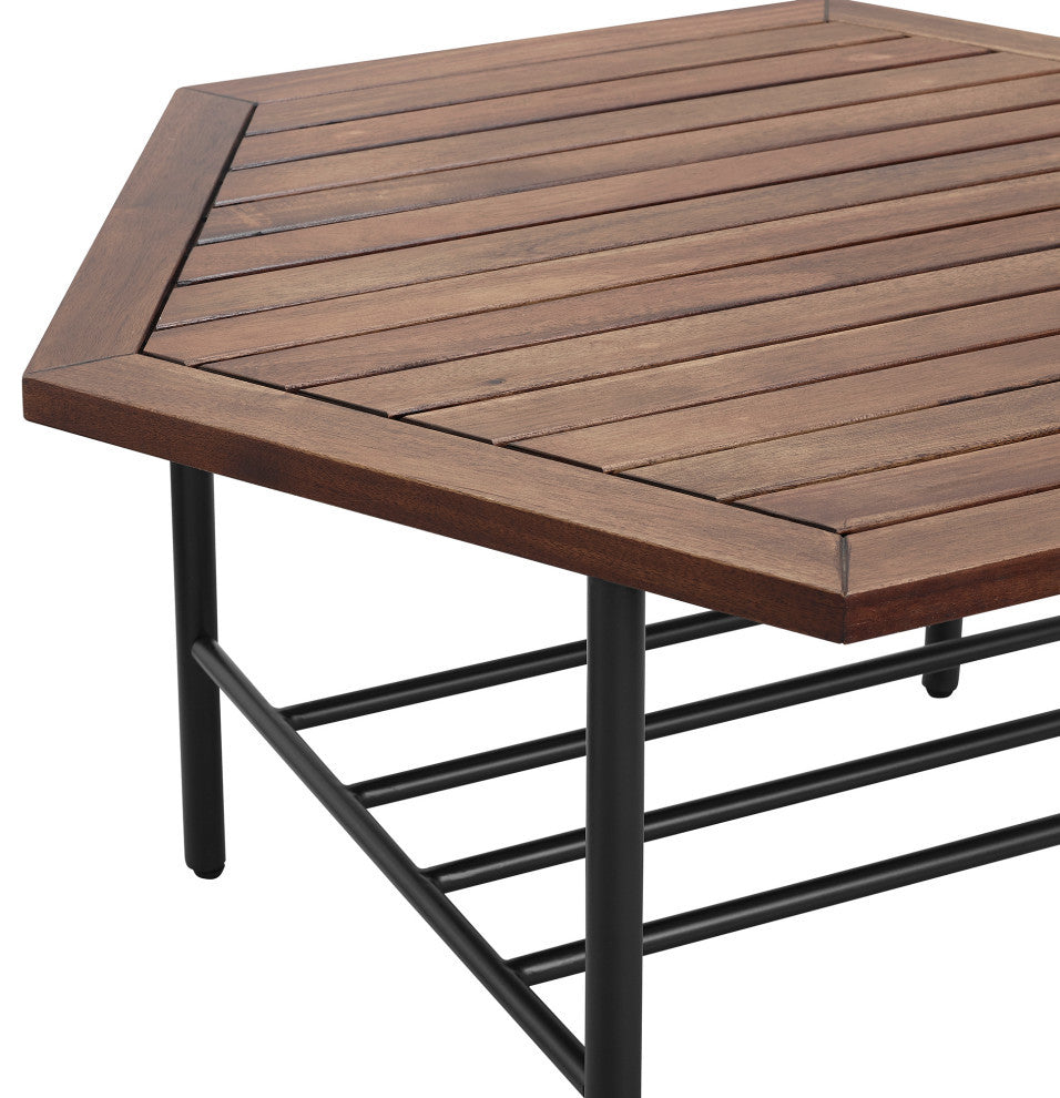Pearson Modern Wood and Metal Outdoor Hexagon Coffee Table
