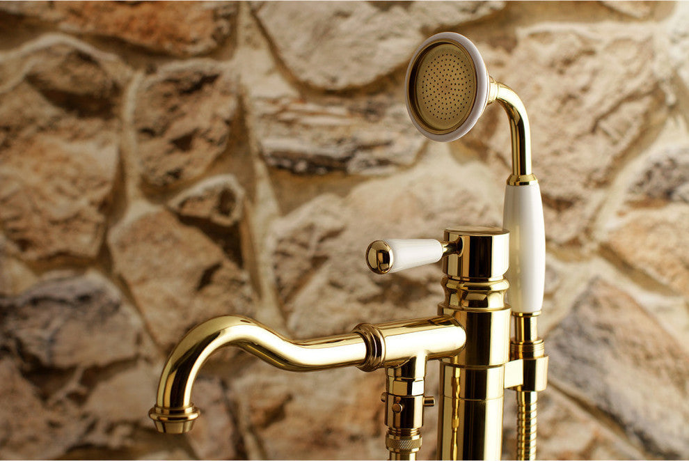 Kingston Brass Freestanding Tub Faucet With Hand Shower, Polished Brass